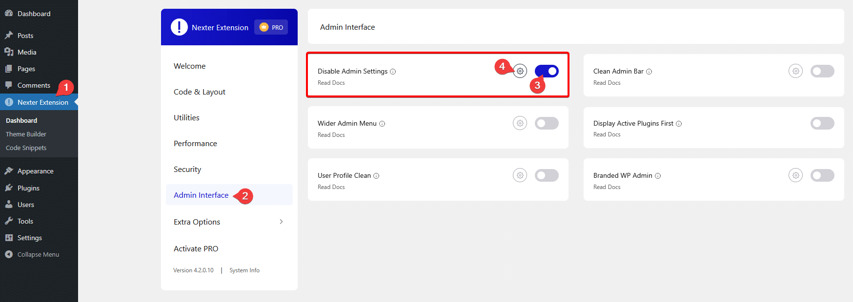 enable disable admin settings