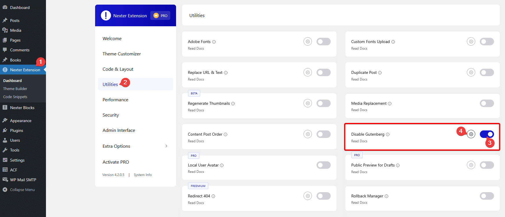 enable disable gutenberg
