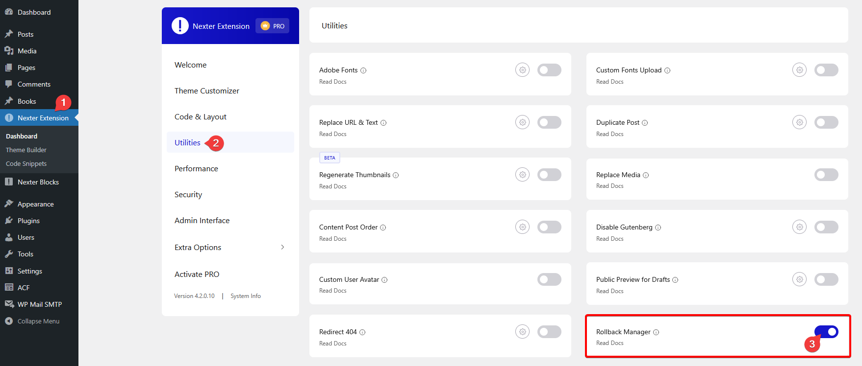 enable rollback manager