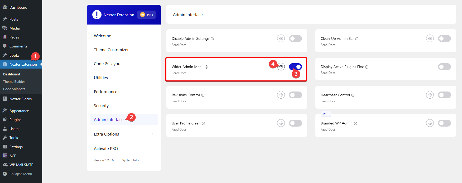 enable wider admin menu