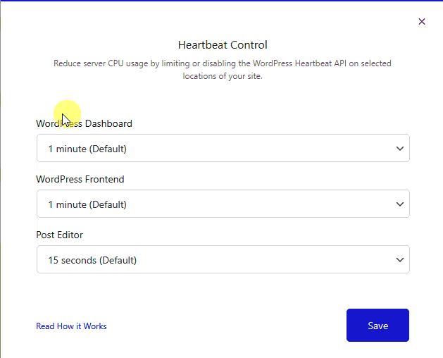 heartbeat control popup