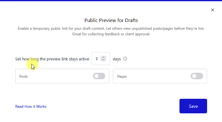 public preview for drafts popup