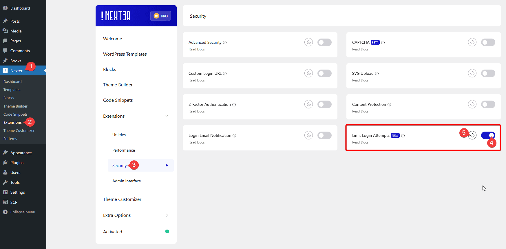 Enabling Limit Login Attempts in Nexter Extension