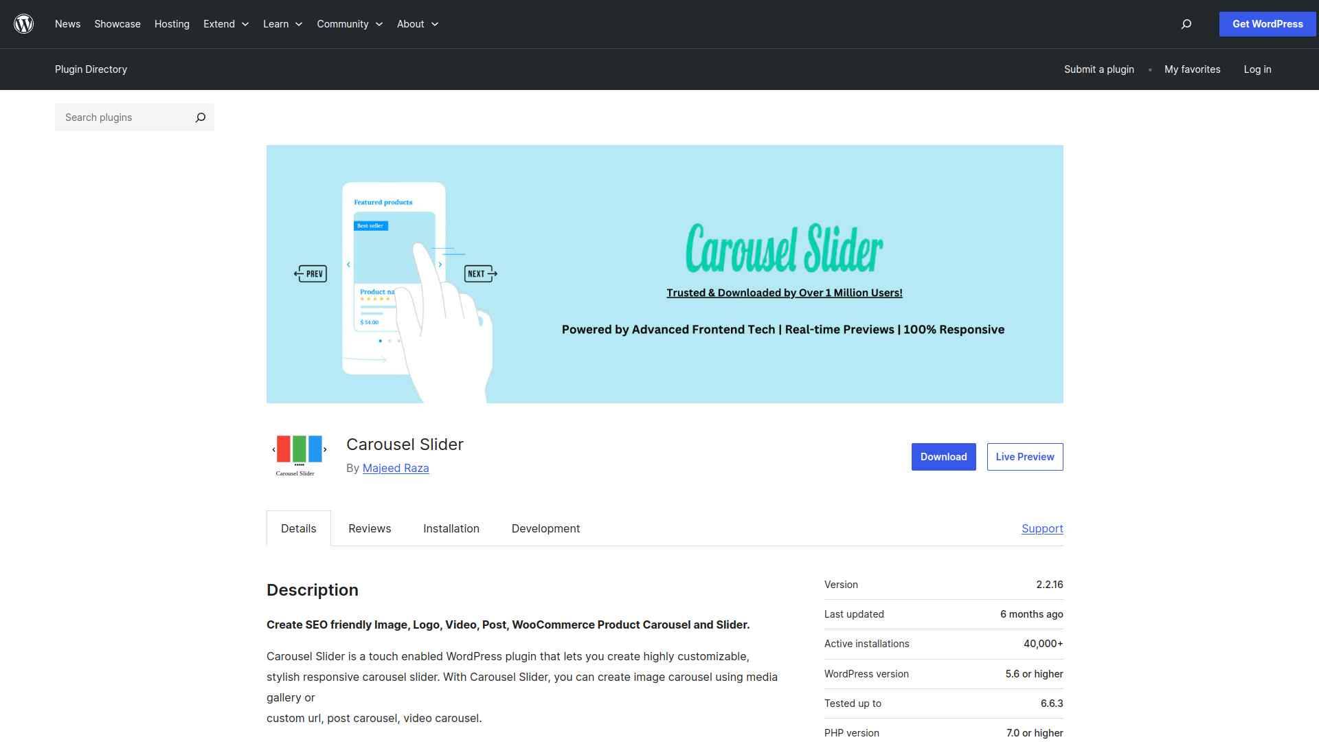 Carousel Slider plugin supporting images, videos, posts, and WooCommerce products with Gutenberg and Elementor integration