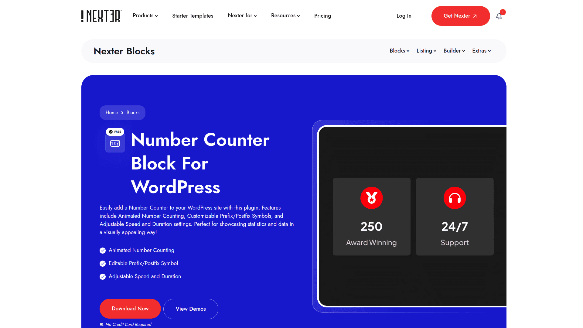 Counter by Nexter animated number counter block settings in WordPress