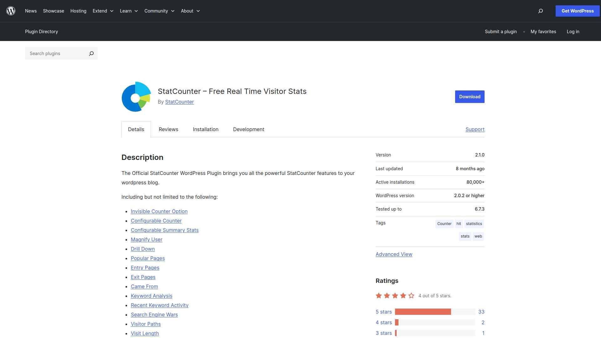 Official StatCounter free real-time visitor stats plugin for WordPress