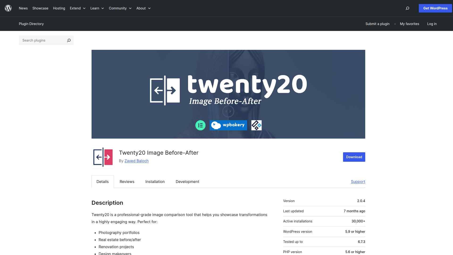 Twenty20 Image Before After plugin with shortcode, offset control, and sidebar widget support