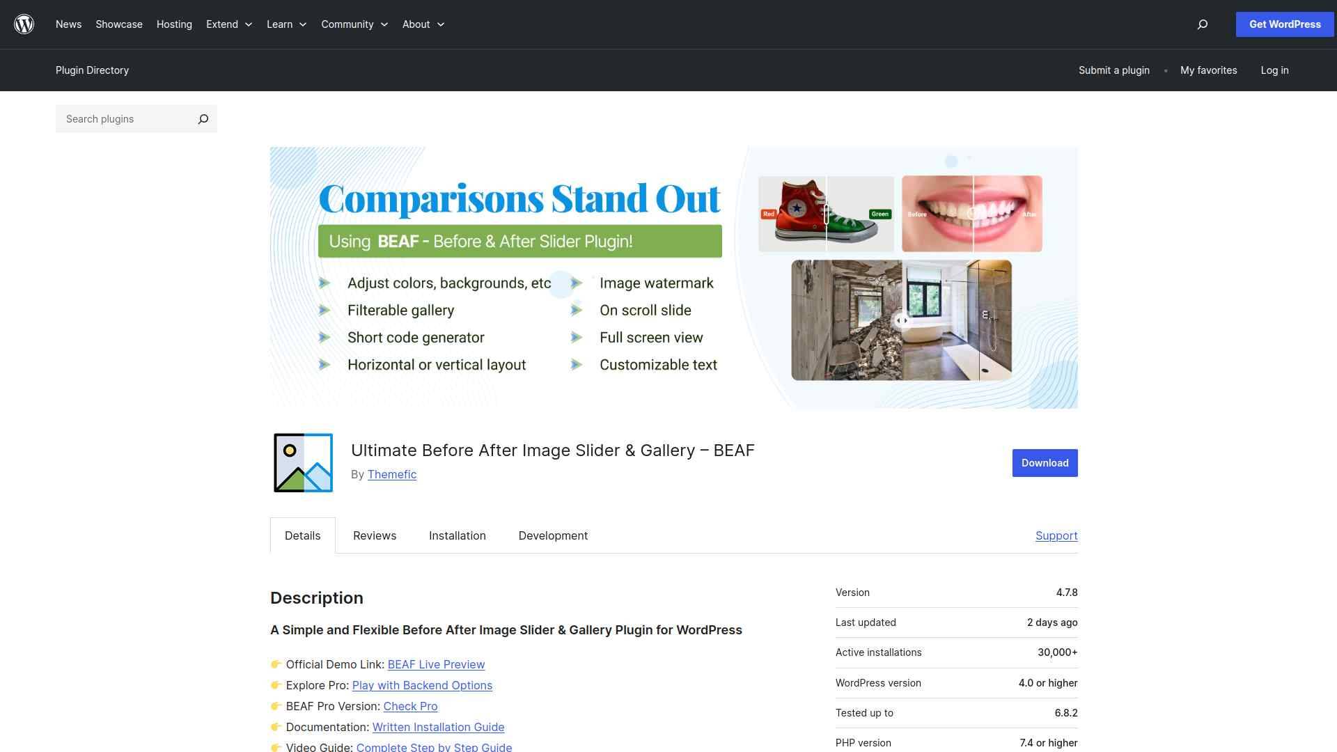 Ultimate Before After Image Slider and Gallery plugin showing gallery-style comparison grid layout