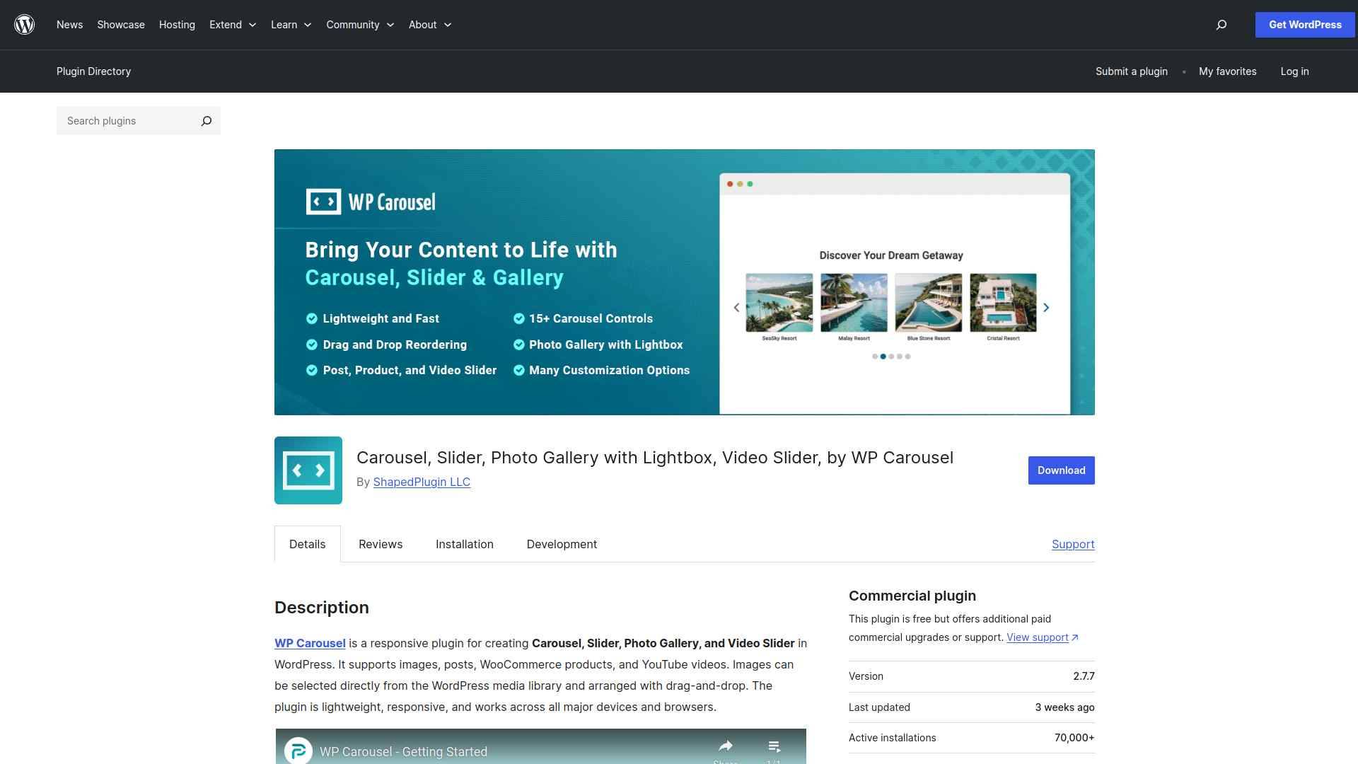WP Carousel free plugin showing drag-and-drop item arranger and styling controls for multi-content carousels