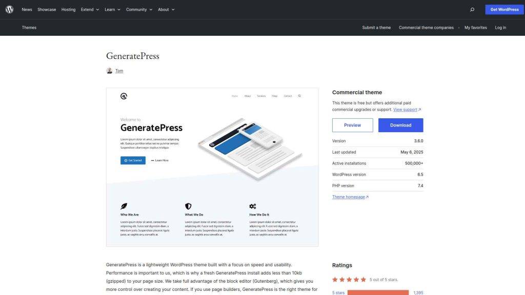 GeneratePress WordPress theme homepage