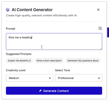 Nexter Blocks AI Content Generator inside the WordPress Gutenberg editor