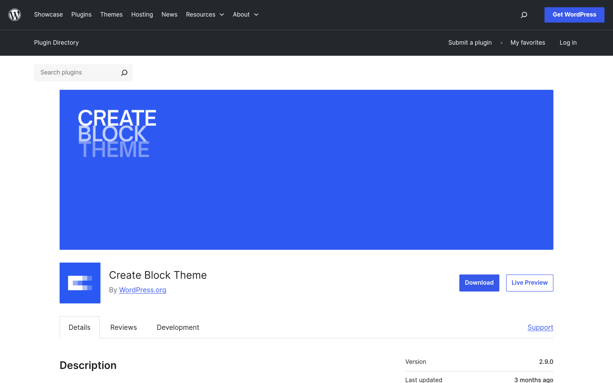 Create Block Theme plugin listing showing 20,000+ active installs