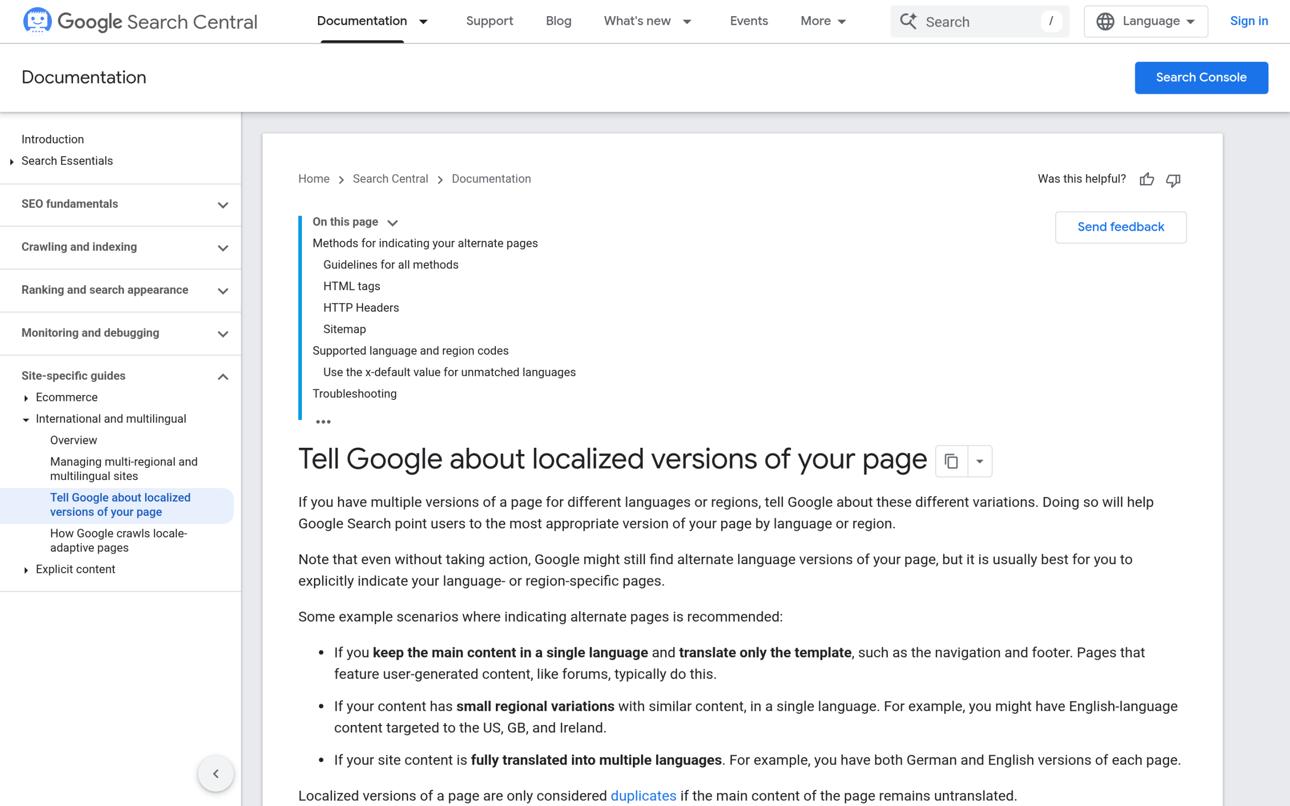 Google Search Central documentation on hreflang for localized pages