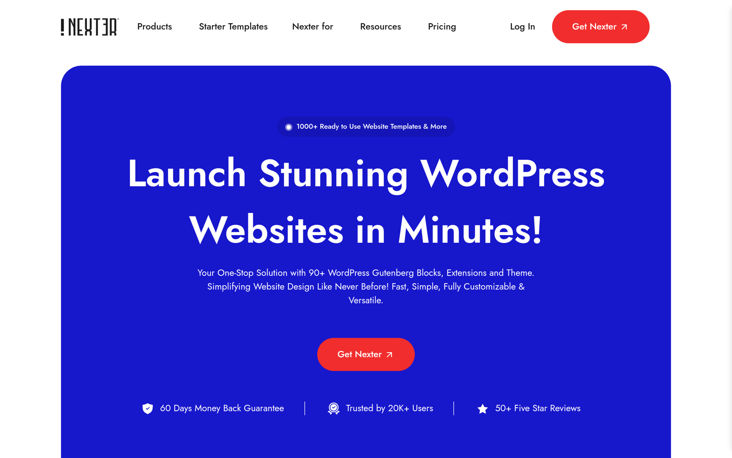 Nexter lightweight WordPress theme and blocks homepage