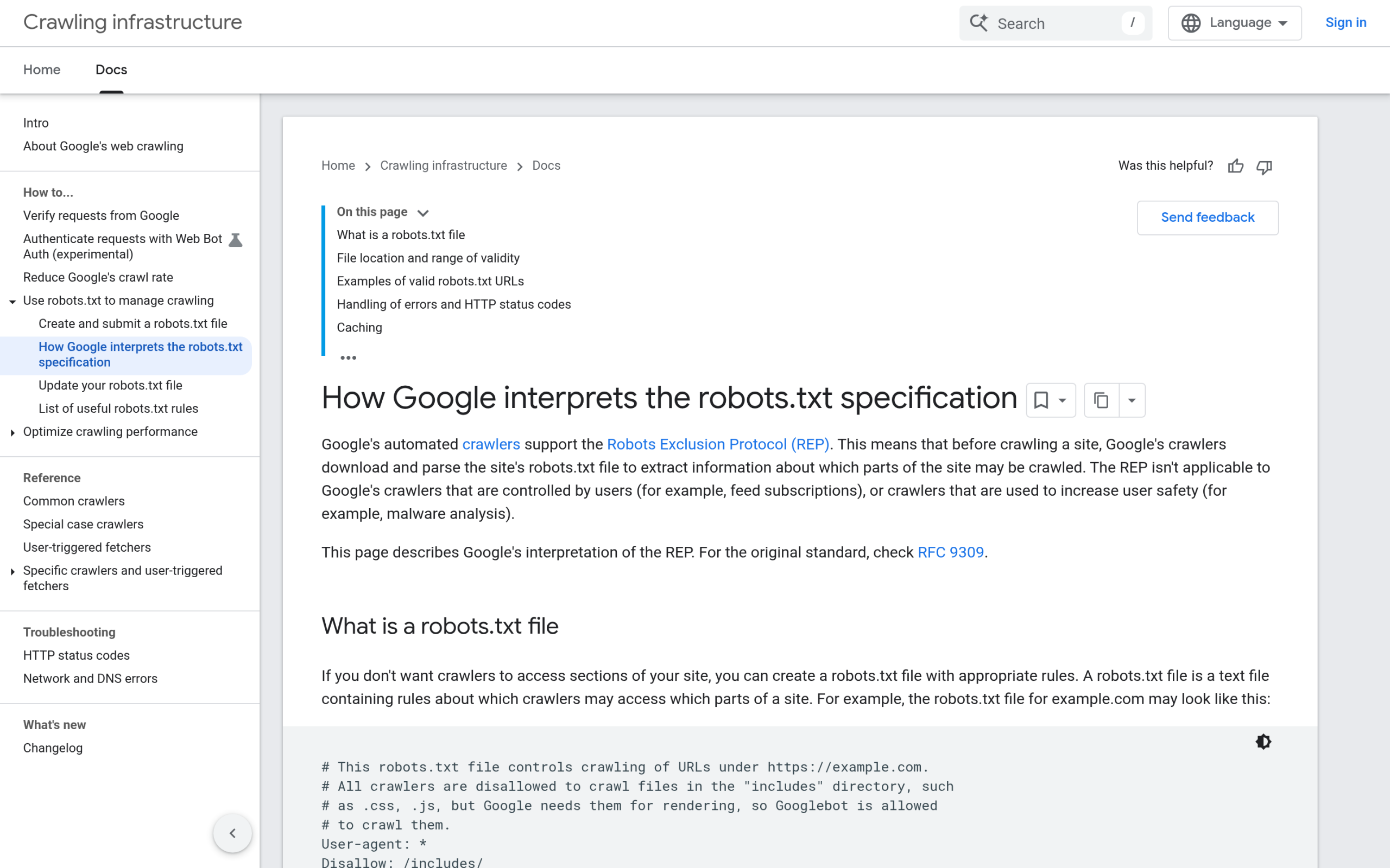 Google Search Central documentation for robots.txt rules and syntax