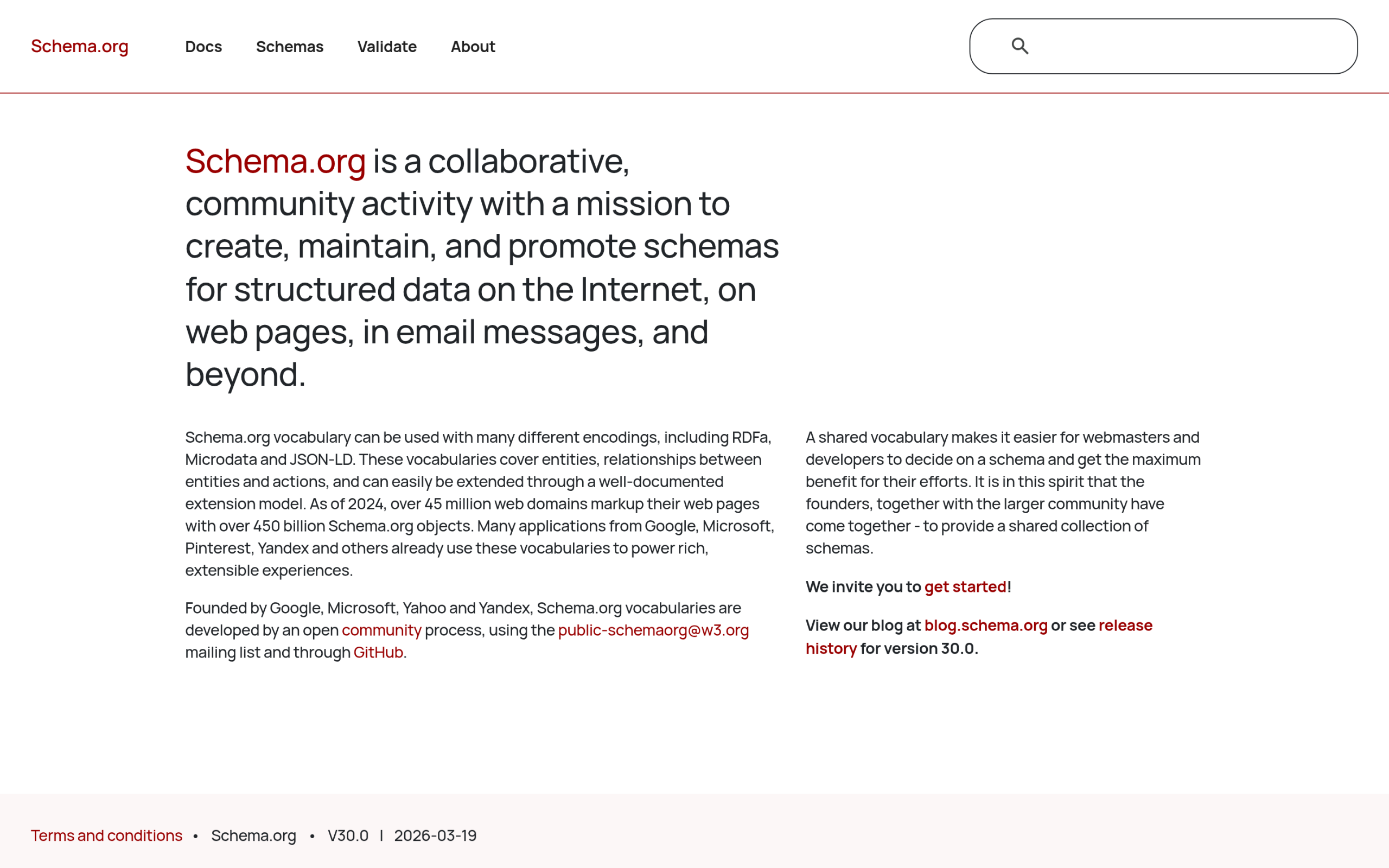 Schema.org structured data vocabulary homepage