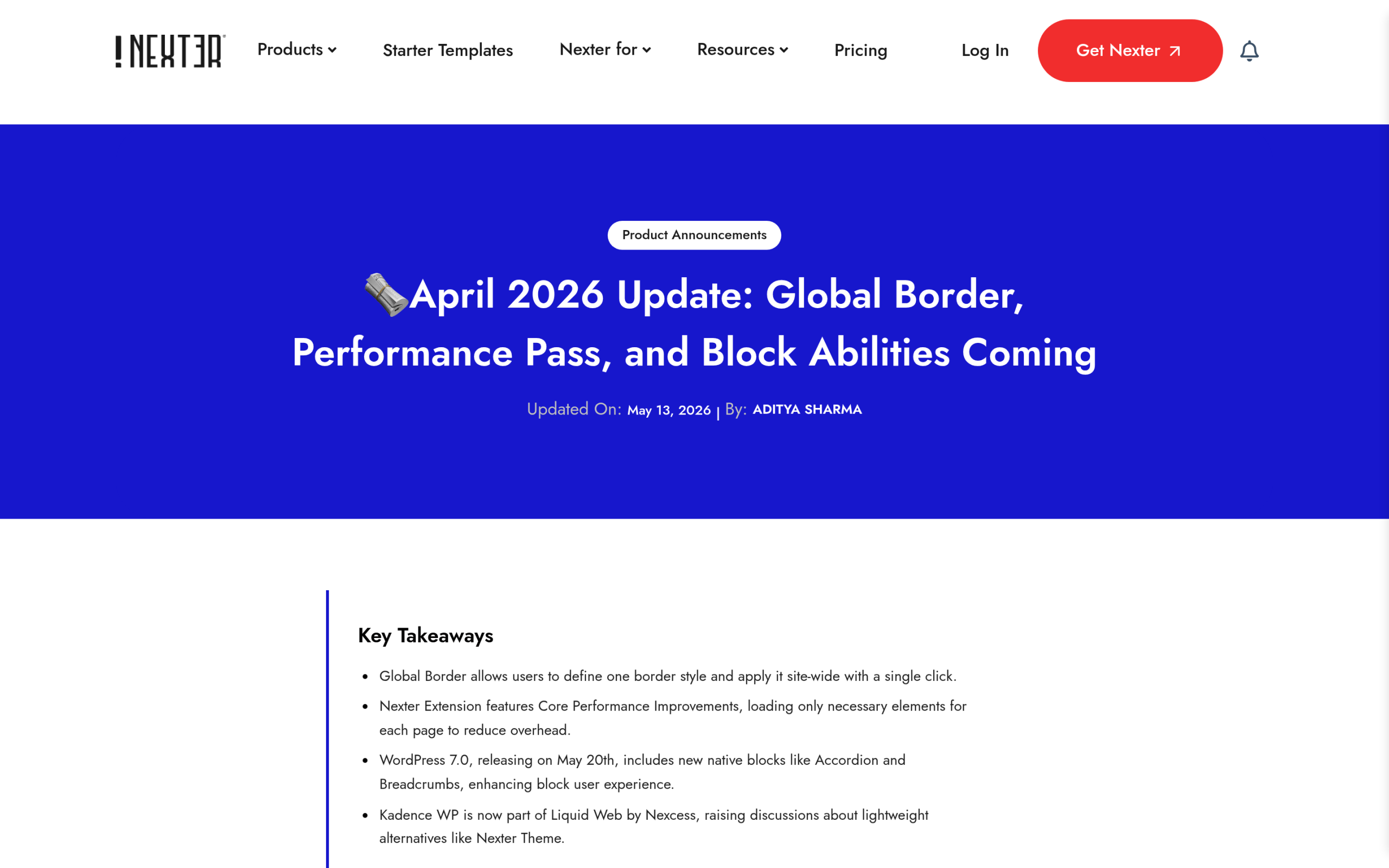 Nexter April 2026 Performance Pass update post