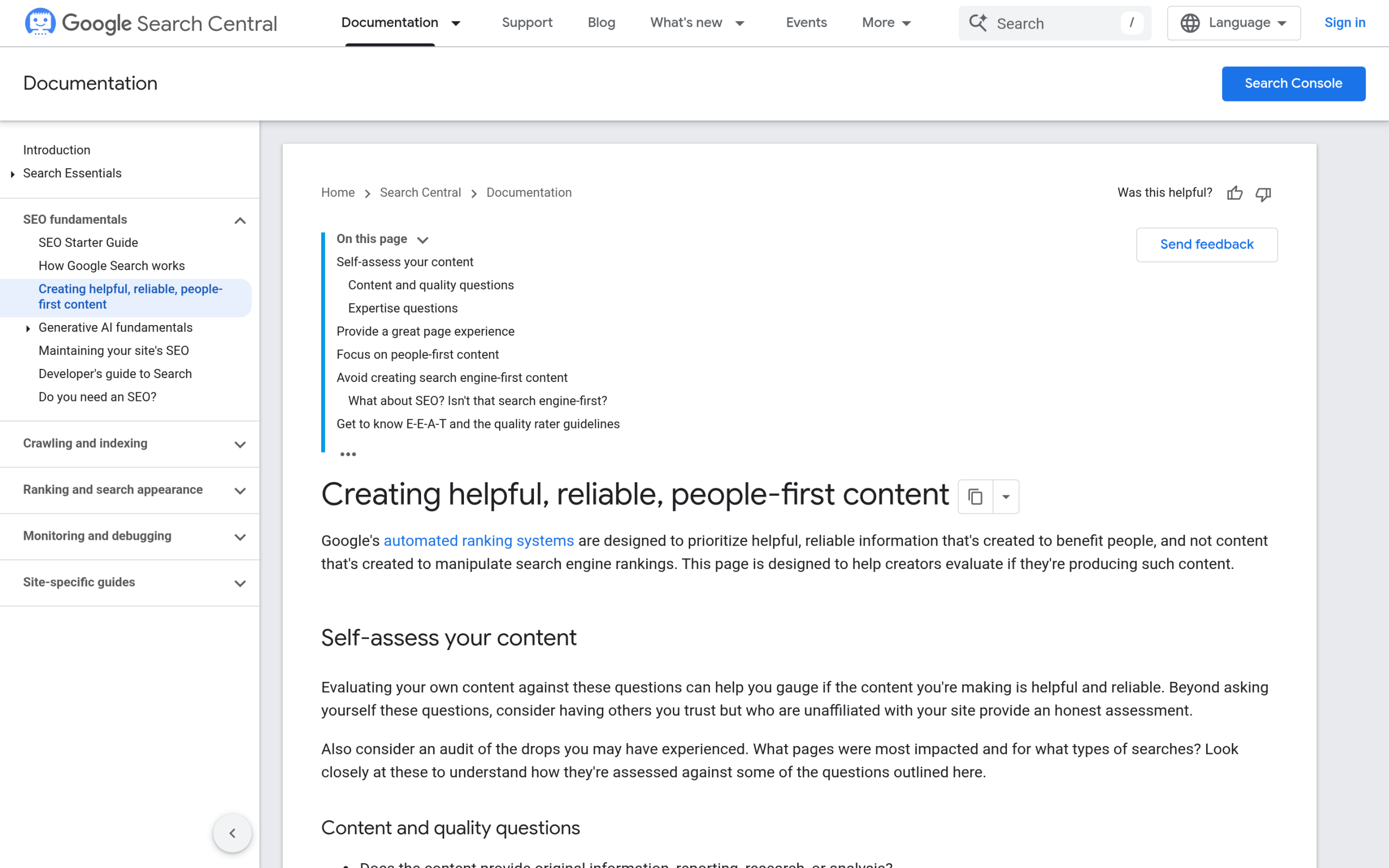Google Search Central guidance stating trust is the most important part of E-E-A-T