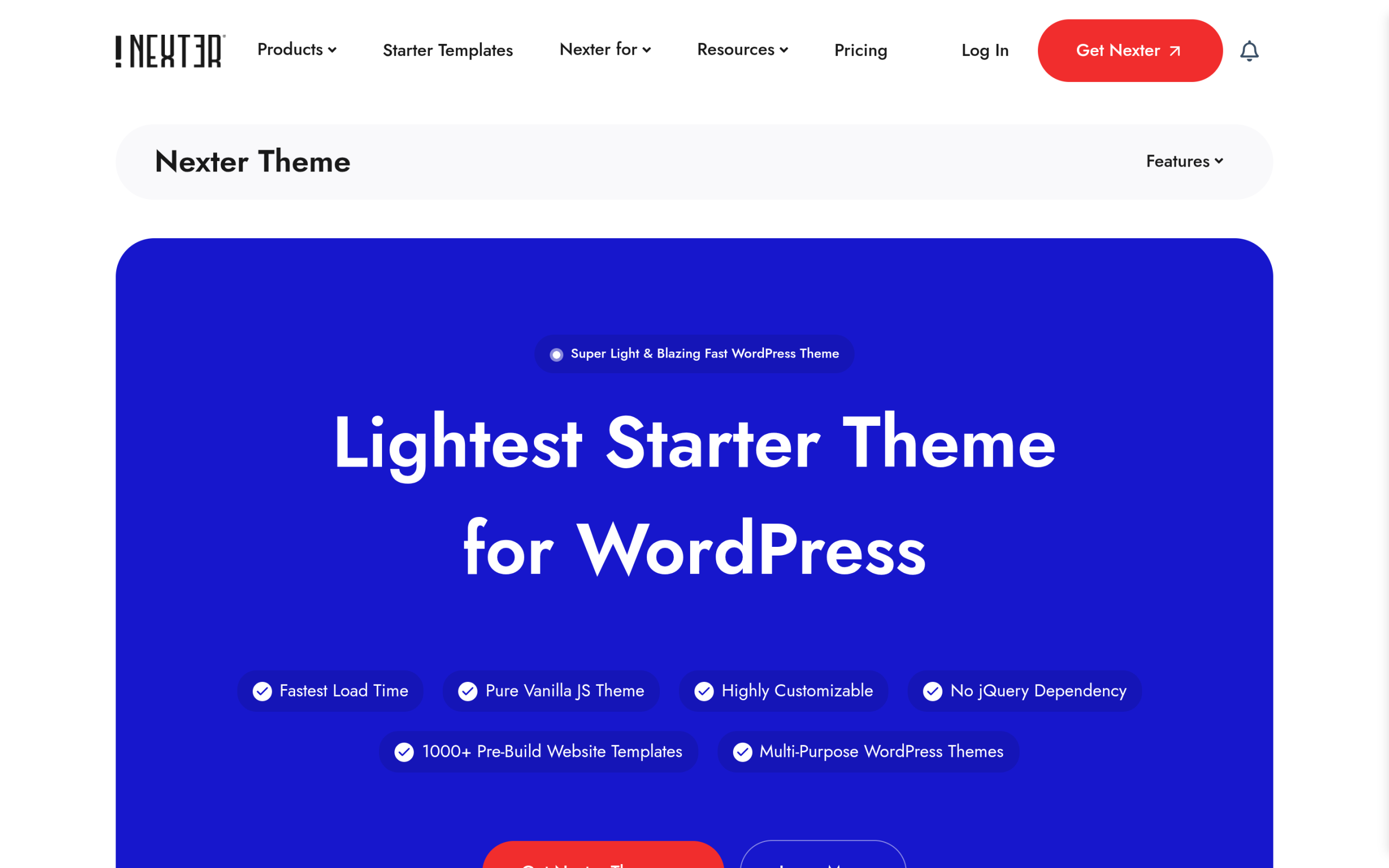 Nexter Theme lightweight WordPress starter theme page