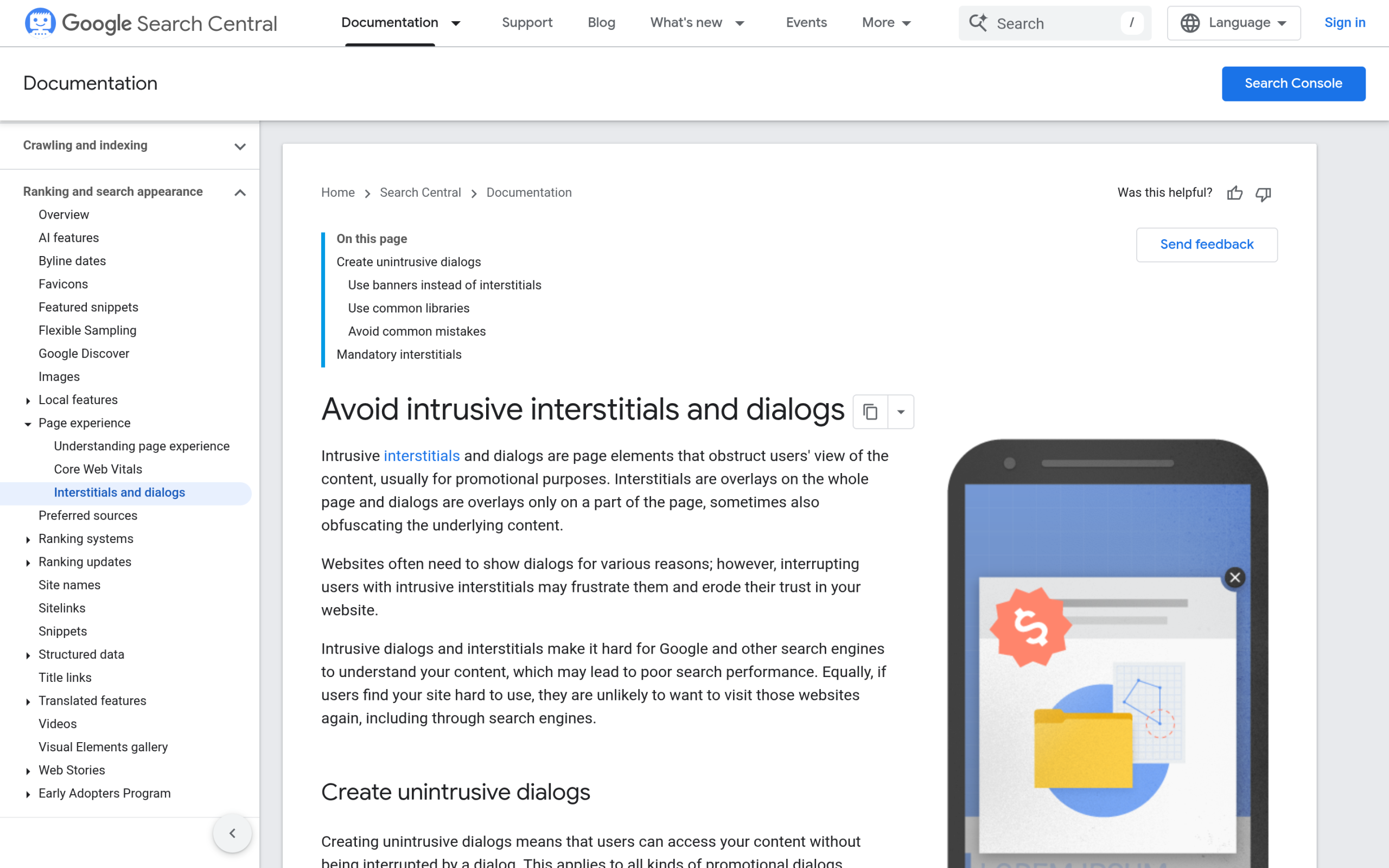 Google Search Central guidance on avoiding intrusive interstitials and popups