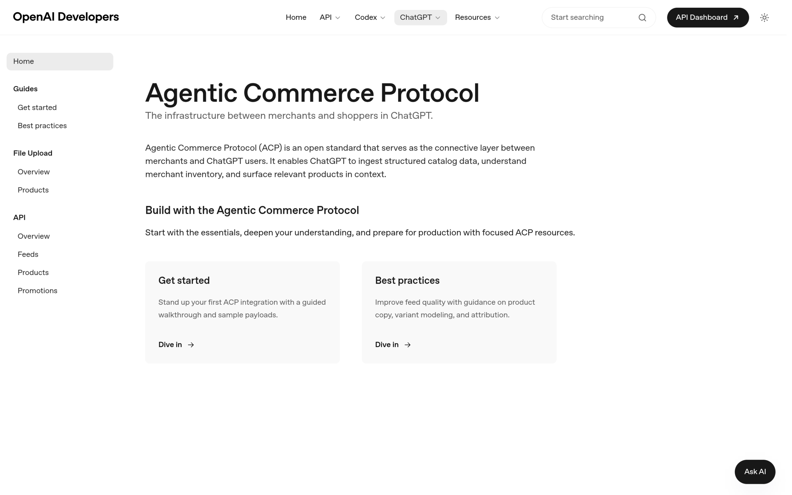 OpenAI Agentic Commerce Protocol developer documentation